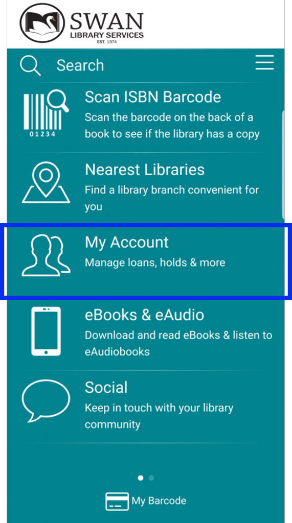 My Account from the home screen