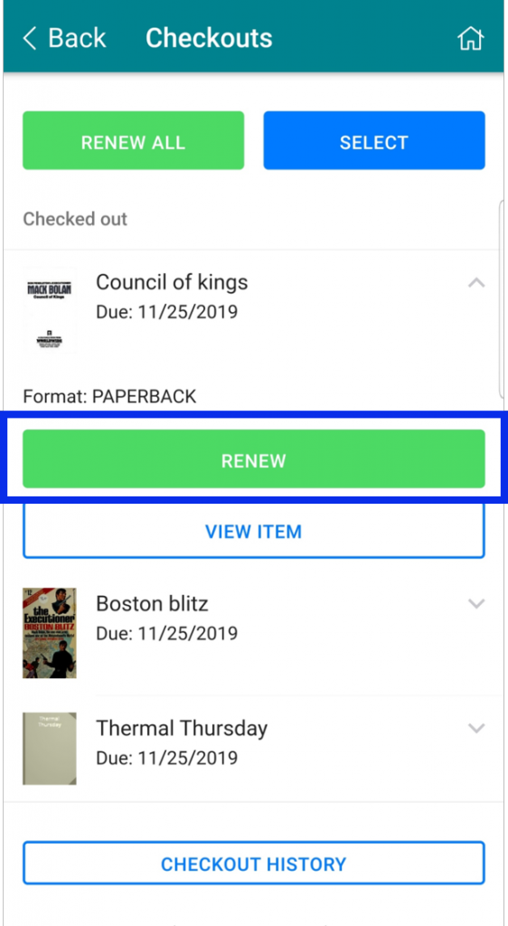 Select the the Renew button