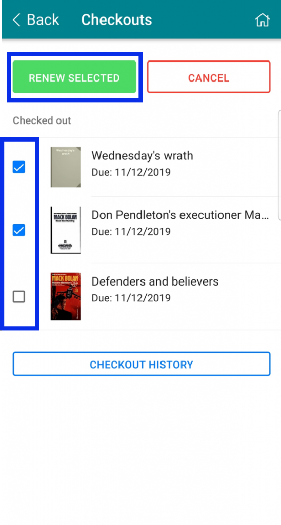 Choose items and then Renew Selected button