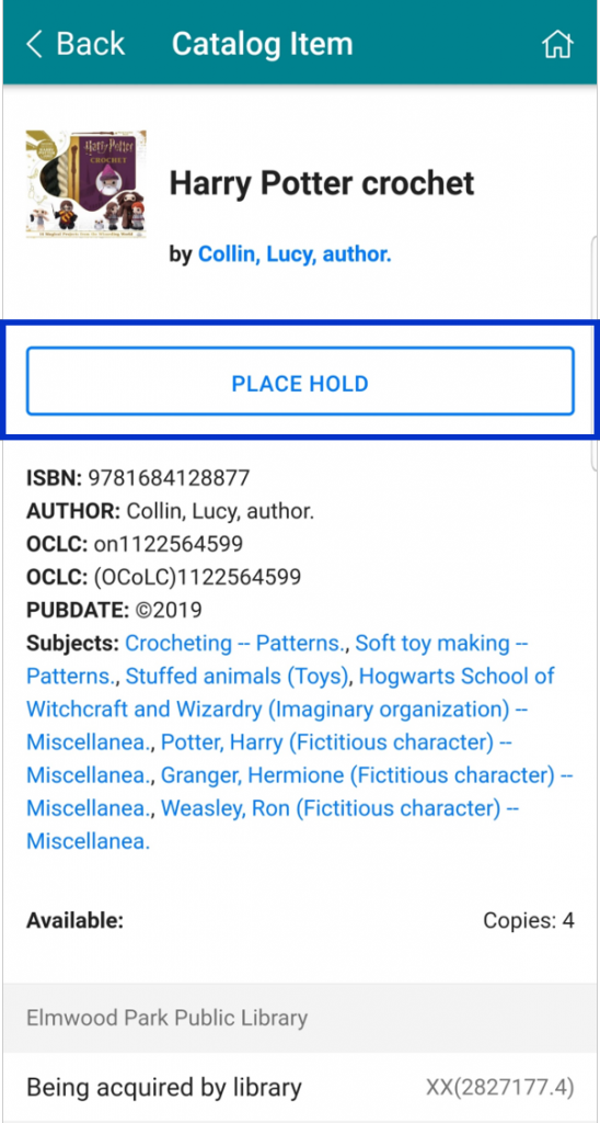 Place hold in detailed display