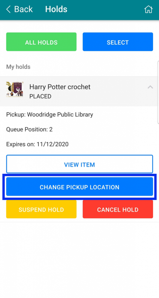 Select Change Pickup Location button
