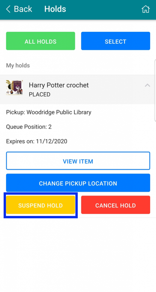 Select Suspend Hold button