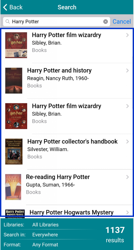 search results list