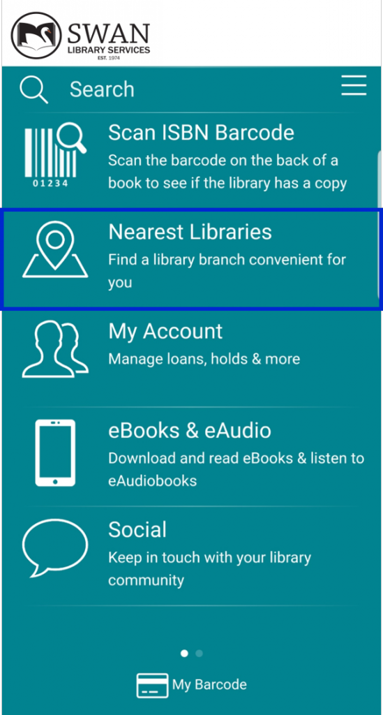 Select Nearest Libraries from the home screen